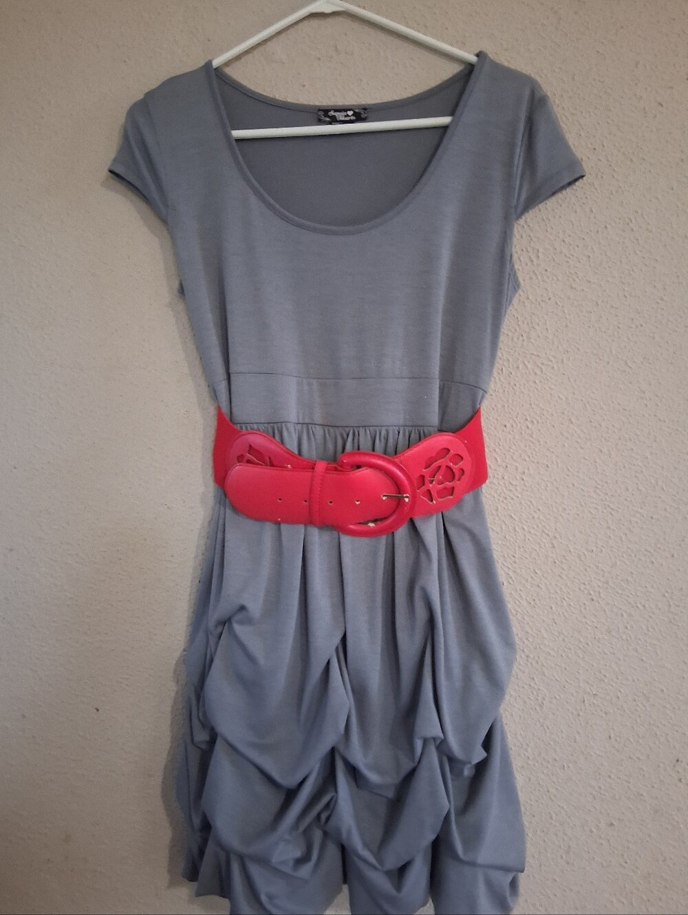 Sequin Hearts Gray Mini Dress with Pink Belt
